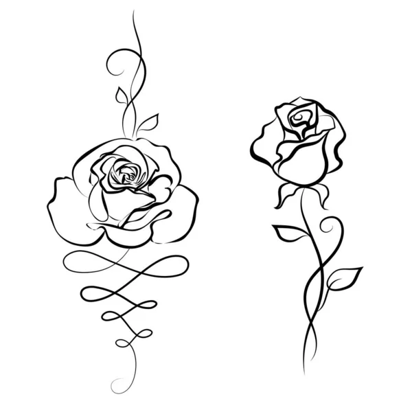 Rose Som Tegning Med Svart Strek Utformingselementer Gratulasjonskort –  stockvektor ©Liudmyla_Taranenko 640108398