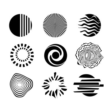 Set of psychedelic circles with hypnotic effect. Psychologist's hand drawing. Round element for the logo. Vector illustration.