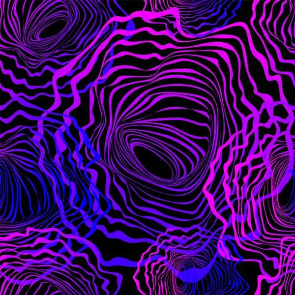 Wavy Psychedelic Pattern Blue Pink Gradient Black Background — Stok Vektör