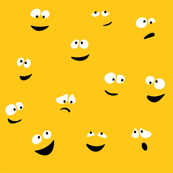Patrón Divertidos Ojos Locos Con Emociones Locas Sobre Fondo Amarillo — Archivo Imágenes Vectoriales