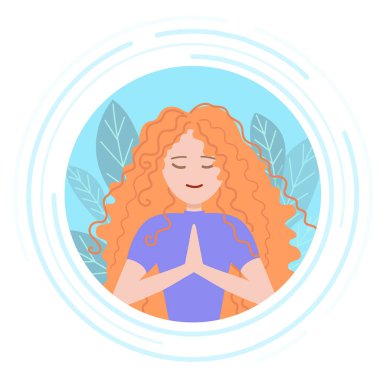 Avatar pastel düşünceli kız kızıl kıvırcık saçlı ve gözleri kapalı dua ediyor.