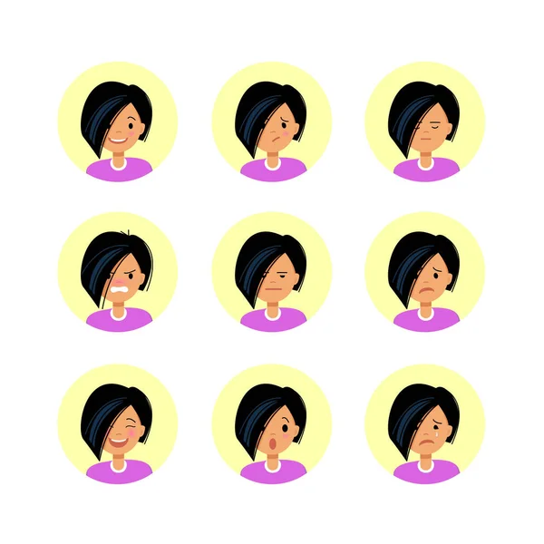 黑发短发 情绪各异的一组短发女孩 — 图库矢量图片
