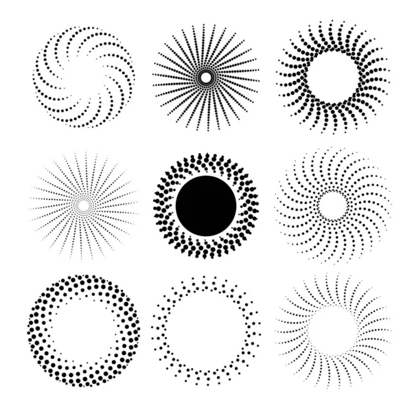 Sada Různých Kruhových Ikon Tečkami Hladkými Liniemi Pro Logo Nebo — Stockový vektor
