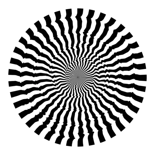 Психоделічне Однотонне Біле Коло Чорними Променями Зигзагом Абстрактні Гіпнотичні Лінії — стоковий вектор