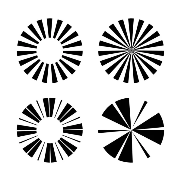 Conjunto Círculo Blanco Monocromo Con Rayos Negros Líneas Hipnóticas Abstractas — Archivo Imágenes Vectoriales