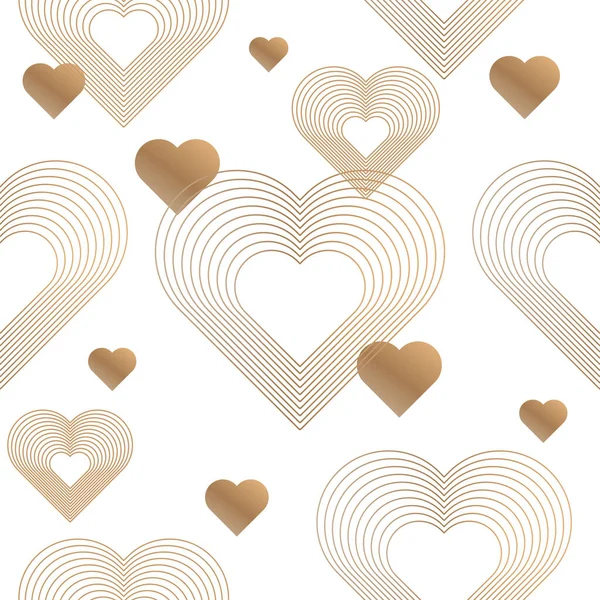 Pattern Heart Shaped Shiny Gold Lines Seamless Black Background — Stock Vector