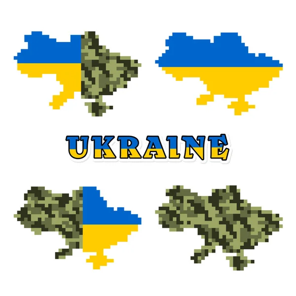 Soubor Obrazové Mapy Siluety Písmo Ukrajiny Zeleném Vojenském Pozadí Národní — Stockový vektor
