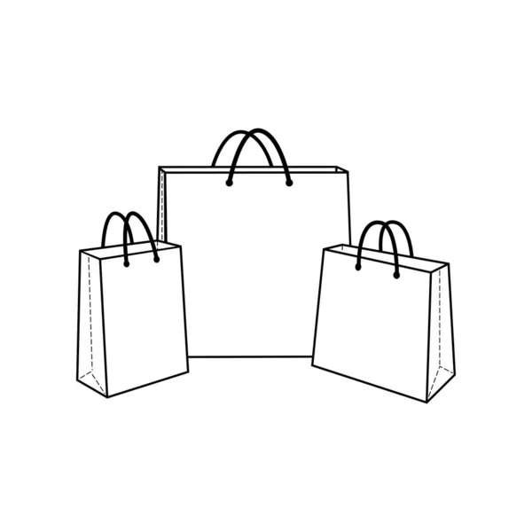 三袋装绳线形白色纸袋的模型草图 — 图库矢量图片