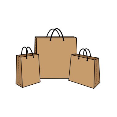 İp saplı, çizgi biçimli üç gri kese kağıdının robot resmi.