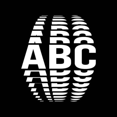 Siyah ve beyaz üç ABC alfabesi harfi etkili. Logo ögesi, etiket tasarımı, rozetler için amblem