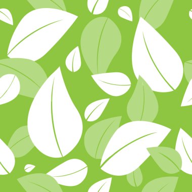 Yeşil arka planda bembeyaz ve aydınlık yaprakların kusursuz deseni. Taze güzellik, kırsal çevre dostu doku. Bahar. Tasarım, reklam, ürün ambalajı, etiketler için element