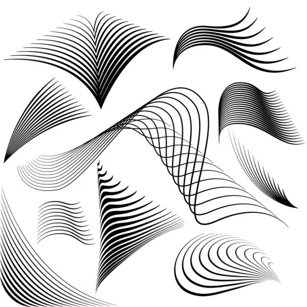 Satz Von Schwarz Weiß Kurven Bewegungseffekt Des Fließenden Übergangs Von — Stockvektor