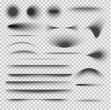 İzole edilmiş şeffaf arka planda gerçekçi vektör gölgelerinin toplanması. Tasarım elemanları, web sayfası ve nesne, afiş, kartpostal, broşür, poster seti. Çizgiler, çemberler 