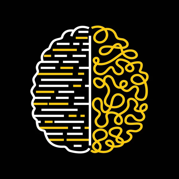 Illustration Des Gehirns Mit Programmcode Und Kreativität Auf Schwarzem Hintergrund — Stockvektor