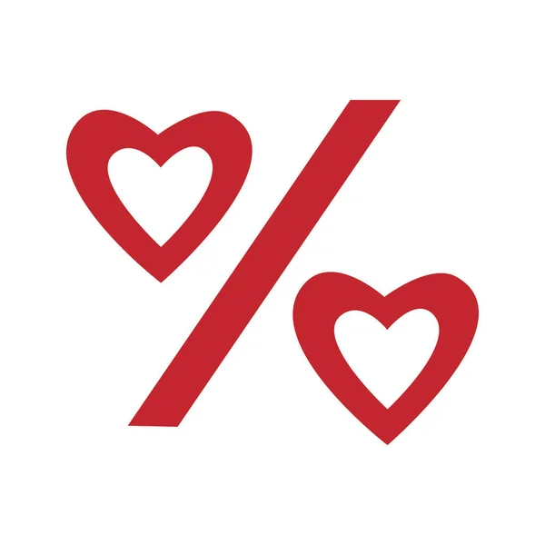 Prozentzeichen Mit Zwei Roten Herzen Für Promotionen Rabatte Und Angebote — Stockvektor