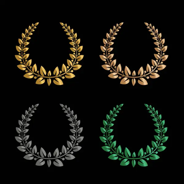 Altın bronz gümüş yeşili defne çelenkleri. Parlak değerli yaprakları ve zeytinleri olan defne dallarının tasarımı için lüks bir unsur..