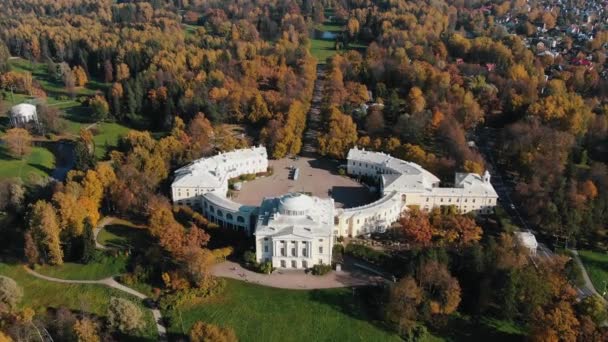 Aerial View Pavlovsk Castle Autumn Park Suburbs Petersburg Sunny Weather — Vídeo de Stock