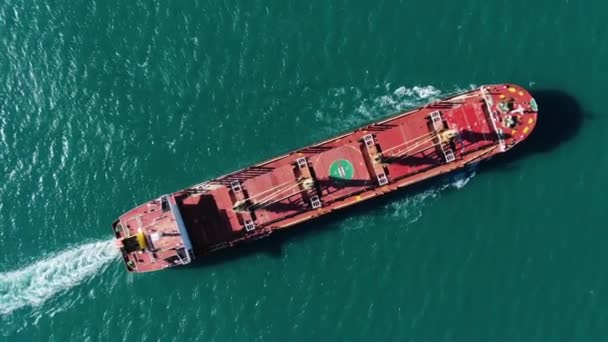 Вид Зверху Вниз Великий Корабель Плаває Морі Сонячний День Міжнародна — стокове відео