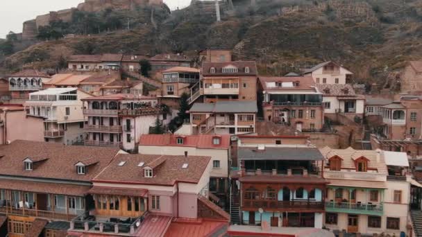 Исторический Центр Старого Тбилиси Облачную Погоду Грузии Вид Воздуха — стоковое видео