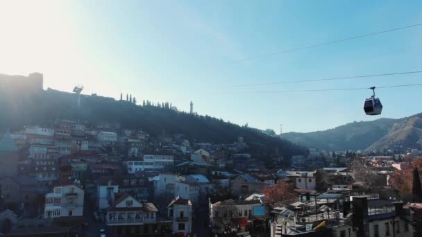 Légi Kilátás Régi Város Tbiliszi Napsütéses Időben Grúzia Város Történelmi — Stock videók
