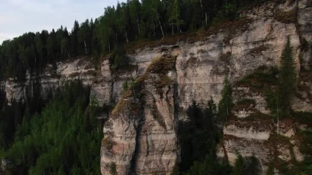 Letecký Pohled Majestátní Lesní Útesy Podél Klidné Řeky Odjezd Trůně — Stock video