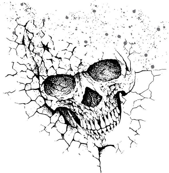 Vector Illustration Skull Rising Cracked Ground Art Printing Shirts Posters — Stock Vector