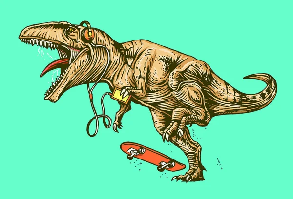 Ilustración Tyrannosaurus Rex Patinando Jurásico Arte Estilo Despojado Con Dinosaurio — Archivo Imágenes Vectoriales