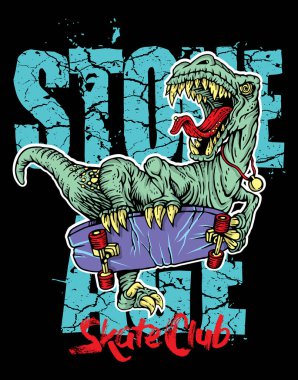 Illustration of Tyrannosaurus Rex skateboarding in the Jurassic. Art in a stripped-down style with a dinosaur on a skateboard. clipart