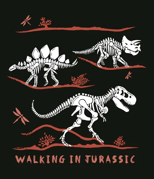 Ilustración Vectores Silueta Fósil Dinosaurios Arte Estilo Sencillo Despojado Diseño — Archivo Imágenes Vectoriales