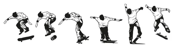 Ilustración Vectorial Monocromática Editable Una Secuencia Trucos Skate Radical — Archivo Imágenes Vectoriales