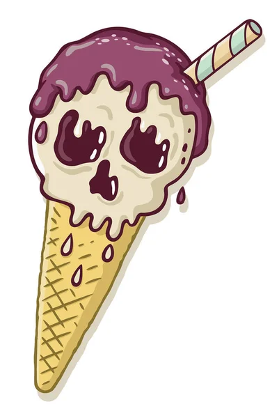 Illustration Cartoon Style Ice Cream Cone Skull Face Vector Stylized — Stock Vector
