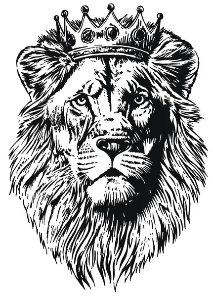 王冠とライオンの顔の手作りベクトルイラスト — ストックベクタ