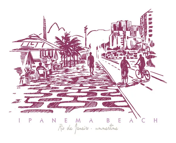 Rio de Janeiro manzarasının vektör çizimi. Düzensiz çizgilerle karalanmış şekilde çizmek. Posterler, tişörtler ve benzeri şeyler için resim ...