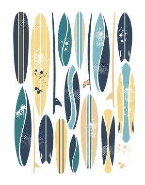 Sörf tahtalarının renkli vektör çizimi.