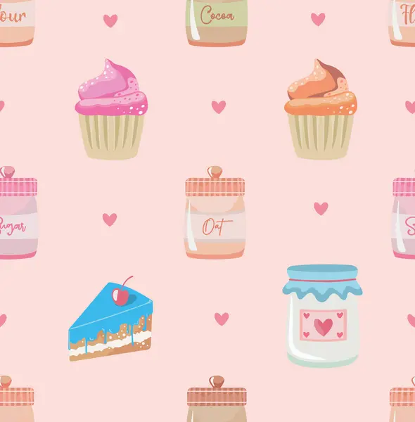 Vector Illustration Pattern Cake Cupcake Ingredients Art Delicate Style Design — Stock Vector