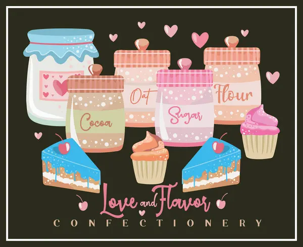 Illustration Vectorielle Des Ingrédients Confiserie Des Gâteaux Cupcakes Art Dans — Image vectorielle