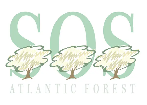Ilustración Árboles Estilizados Con Texto Sobre Conservación Selva Atlántica — Vector de stock