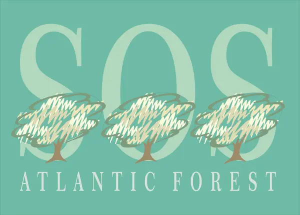 Illustration Stylized Trees Text Preserving Atlantic Forest — Stock Vector