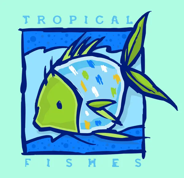 Векторная Иллюстрация Стилизованных Тропических Рыб Искусство Свободных Нерегулярных Мазках — стоковый вектор