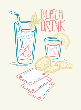 Tropik bir içeceğin basit ve stilize edilmiş çizgilerini çizerek..