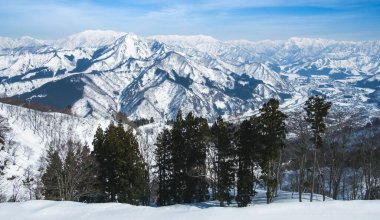 Beautiful mountain slope in winter in Gala Yuzawa, Niigata, Japan.
