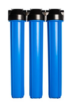 Blue housing water purifier pre-filter. Home water purifier system.