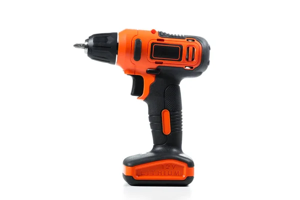 Black Orange Cordless Screwdriver Drill White Background — Stock Photo, Image