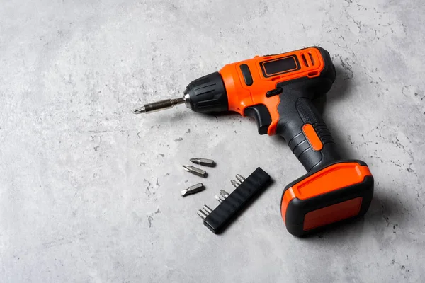 Black Orange Cordless Screwdriver Drill Power Tool Construction Diy — Stock Photo, Image