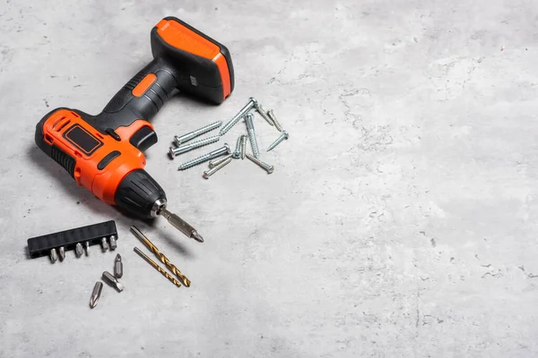 Black Orange Cordless Screwdriver Drill Power Tool Construction Diy — Stock Photo, Image