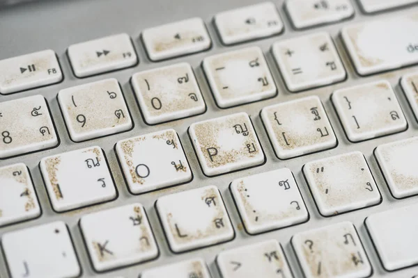 Closeup Very Dirty Computer Keyboard Grimy More Bacteria Keyboard — Stock Photo, Image