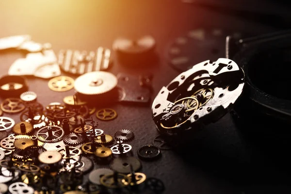 Mekanisk Klocka Reparera Koncept Närbild Delar Mekaniska Armbandsur — Stockfoto