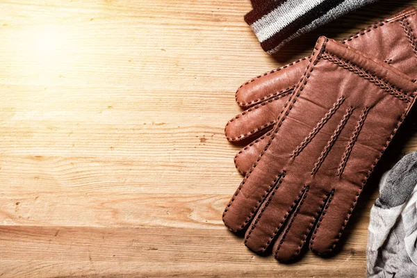 Een Paar Bruine Leren Handschoenen Voor Heren Andere Accessoires Voor — Stockfoto