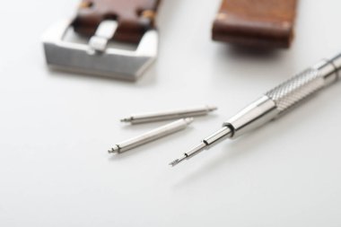 Beyaz arkaplan üzerinde izole bahar bar aracı izleyin. Yay çubuklarını kaldırmak için kullanılan yay çubuğu aracı saat kayışını değiştirmek için.