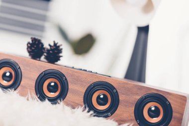 Rahatlatıcı konsept, taşınabilir hoparlörü klasik tasarım ile kapat.